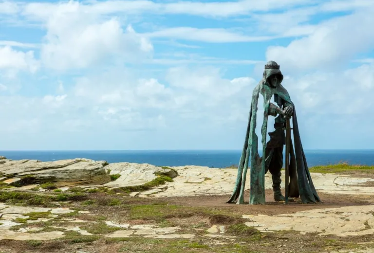 Sculpture of King Arthur, on Tintagel's headland.